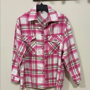 HYFVE Pink and White Plaid Shacket small